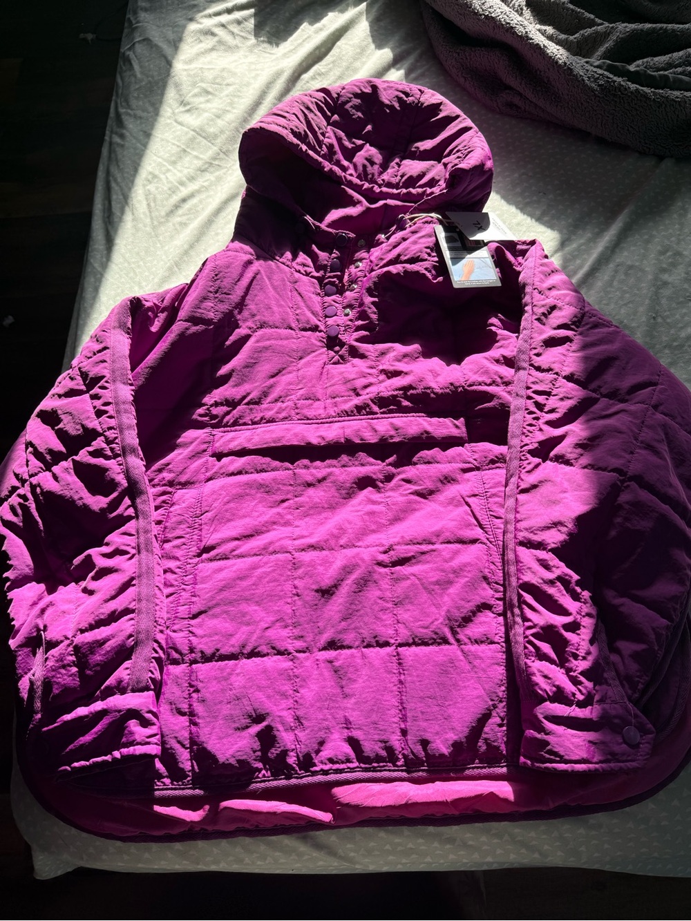 Womens Hooded Puffer Pullover Jacket - Vibrant Purple